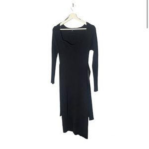 EUC black sweater dress with tie waist and sweetheart neckline